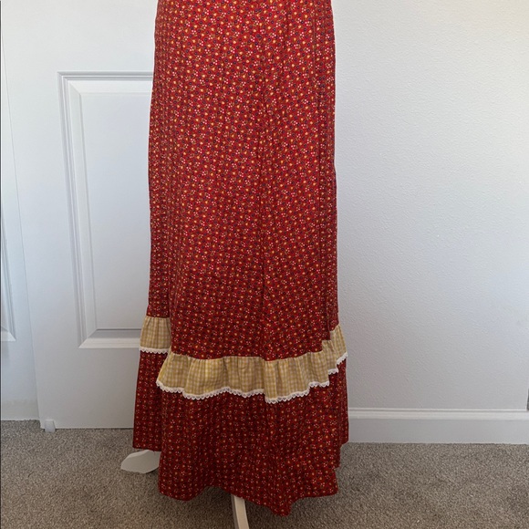 Lola Juniors 3 Vintage Ruffle Gingham Floral Red and Yellow Sleeveless Dress 70s - Picture 2 of 8